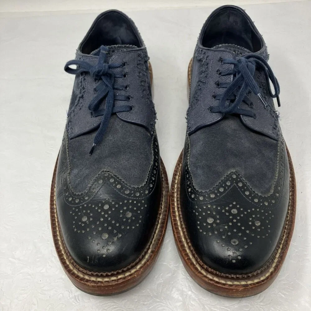 Cole Haan Wingtip Brogue Derby Blue Suede Leather Mens 9 M Special Order